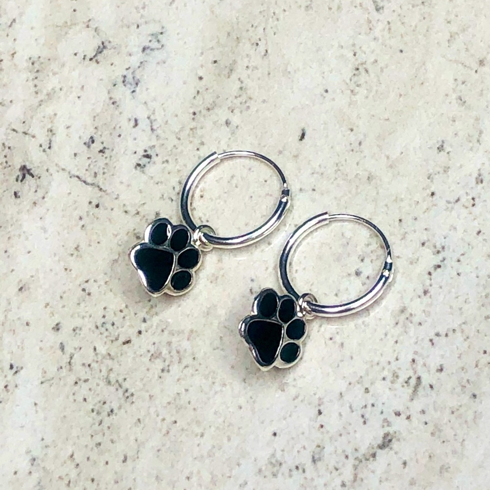 925 Sterling Silver Paw Print Hoop Earrings